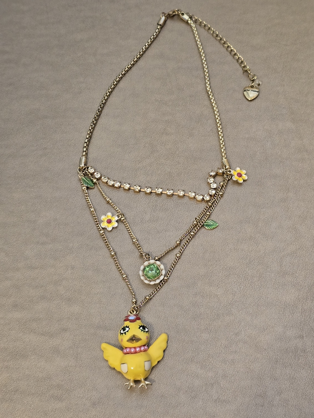 Betsey Johnson Yellow Chick Multi-Layer Necklace with Green and Pink Accents